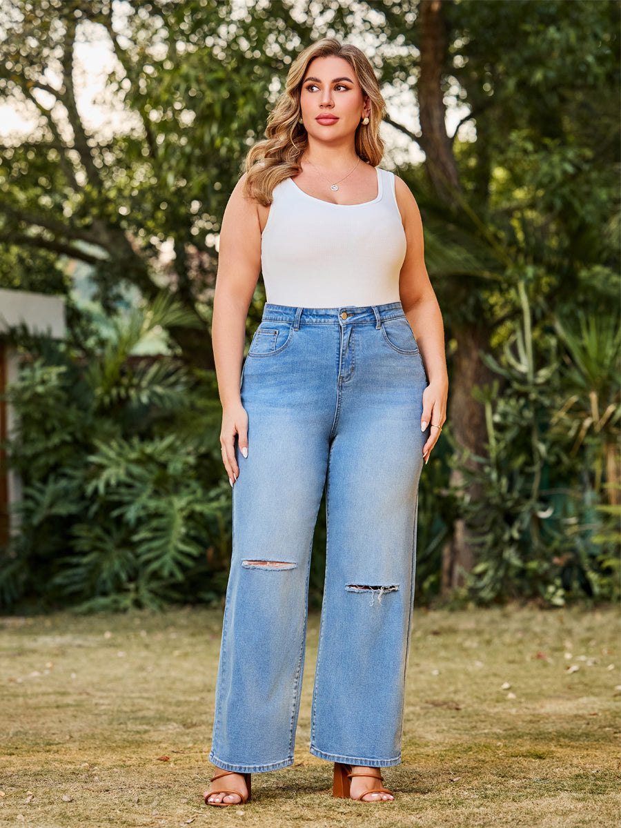 North Shore High Rise Light Wash 90's Distressed Straight Leg Jeans