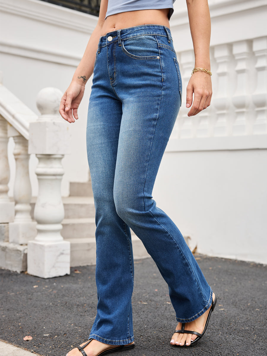 Stitching Washed Dark Blue  Classic Flare Denim