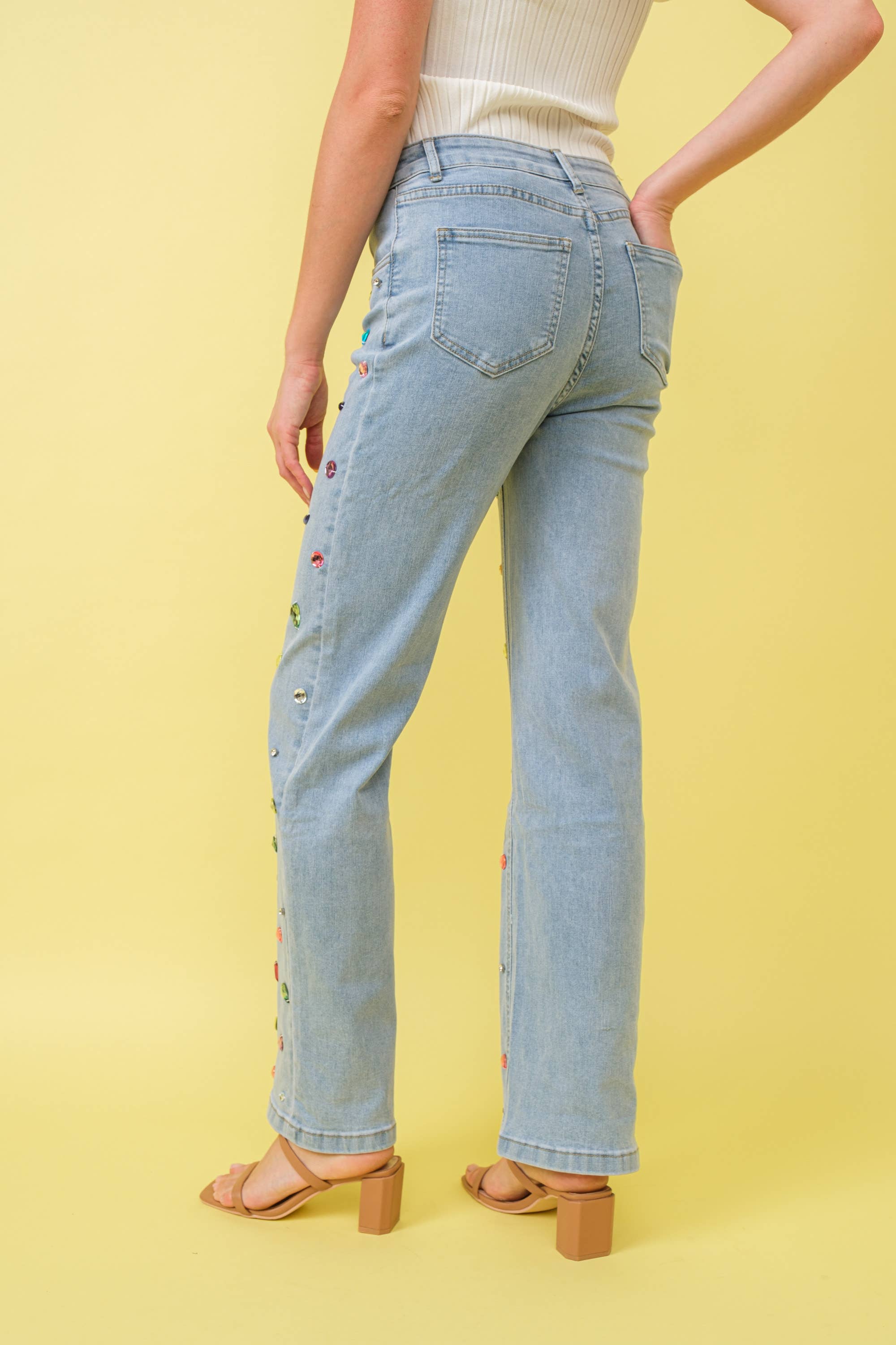 Rainbow Jewel Embellished Denim Jeans