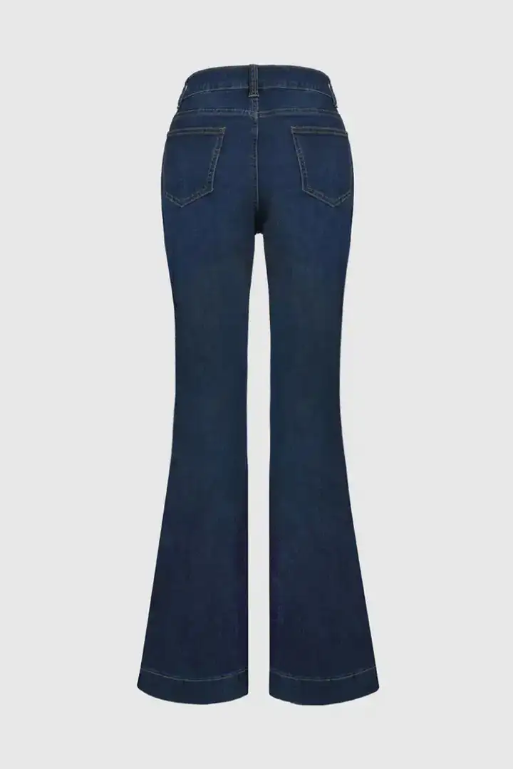 Wash Button Fly Seam Front High Rise Flare Jeans