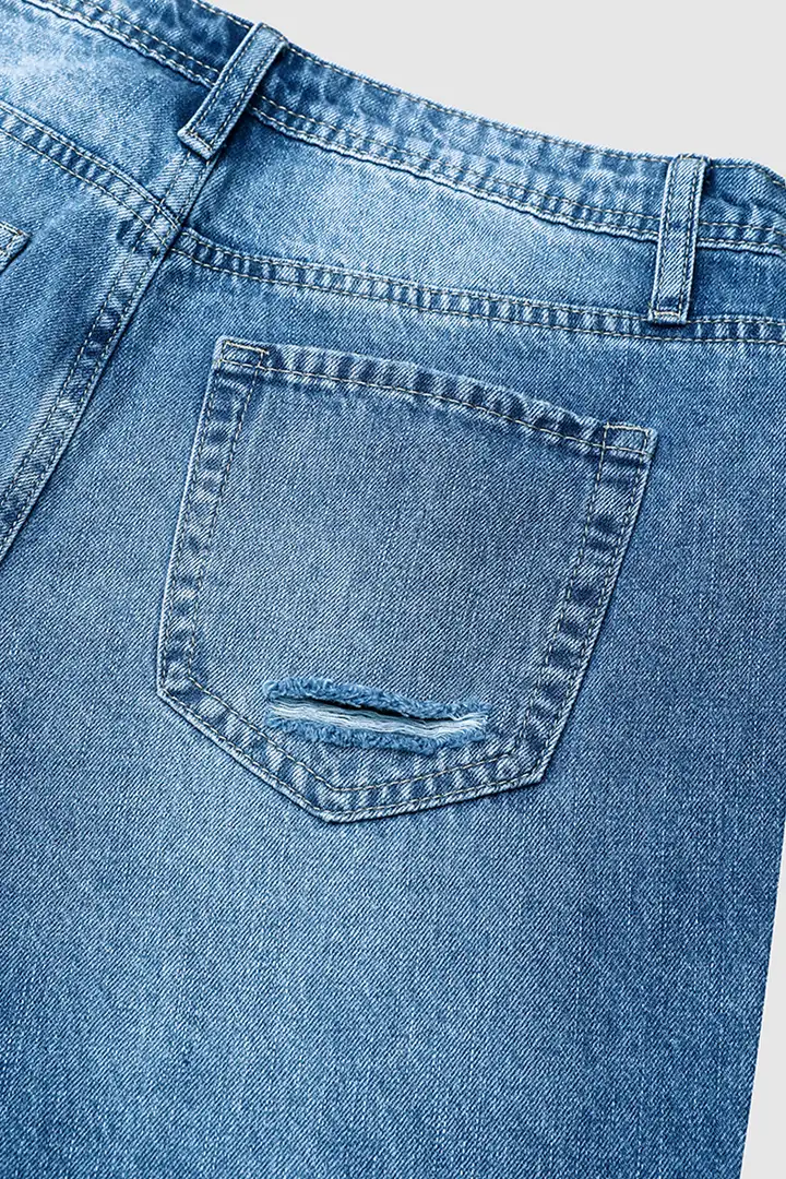 Ripped Raw Hem Mid Rise Straight Leg Cropped Jeans
