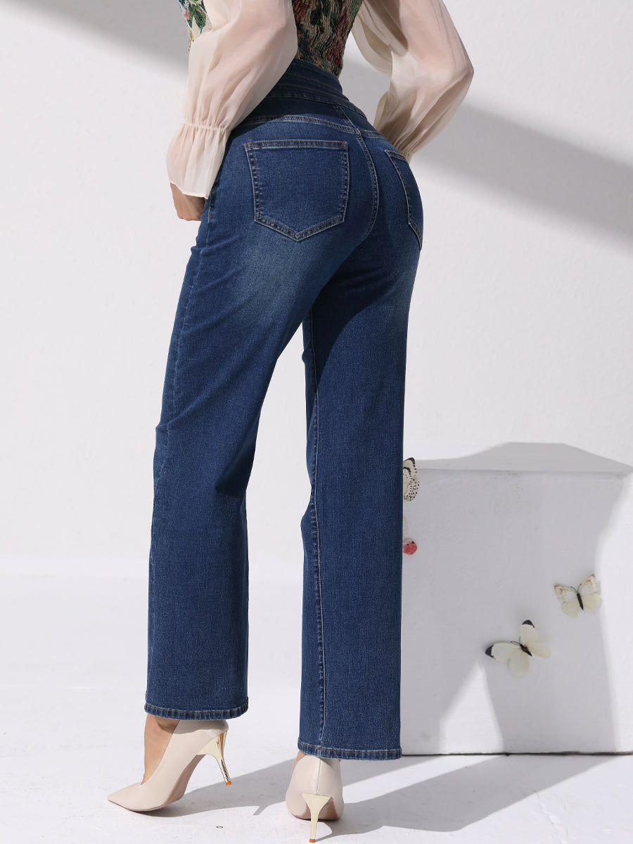 High Stretch Rigid Denim Straight-Leg Jeans