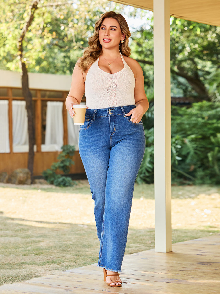 Stretch Cropped Wide Leg Flared Jeans