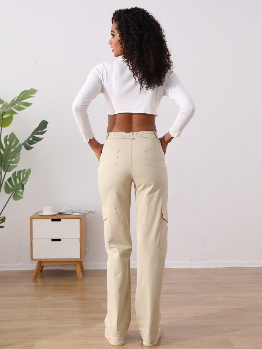 High Waist Flap Pocket Side Cargo Jeans