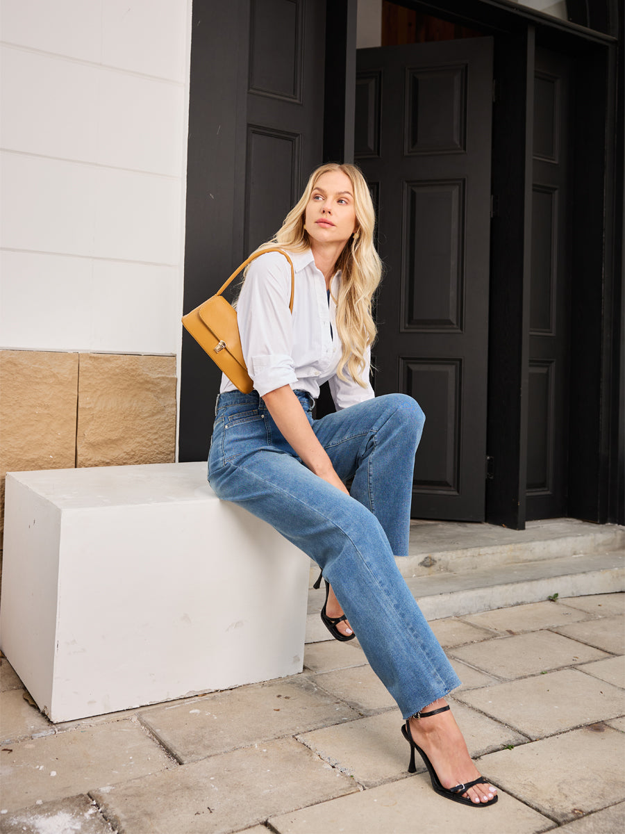 Classic Medium Blue High Waist Wide Leg Jeans