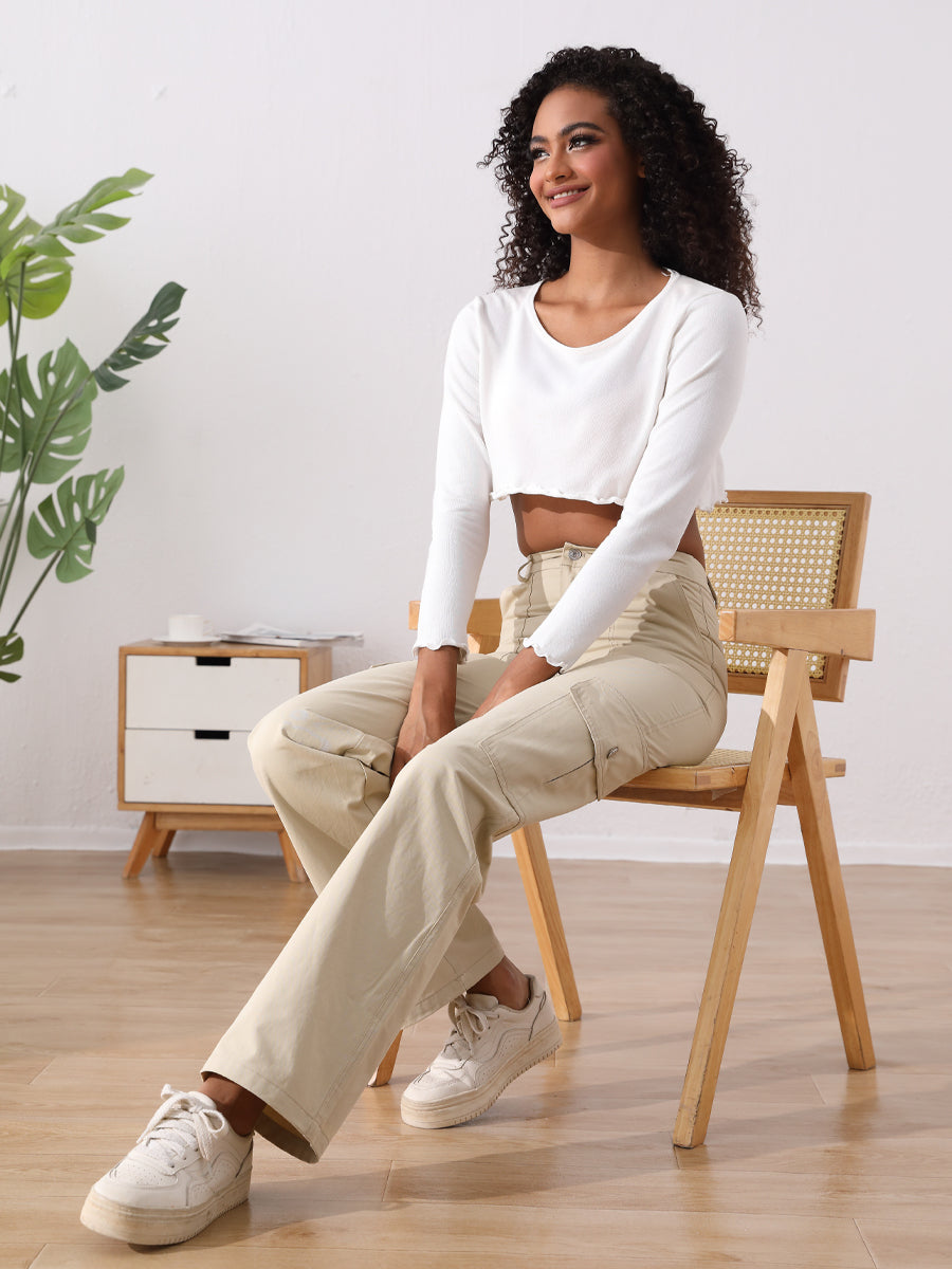 High Waist Flap Pocket Side Cargo Jeans