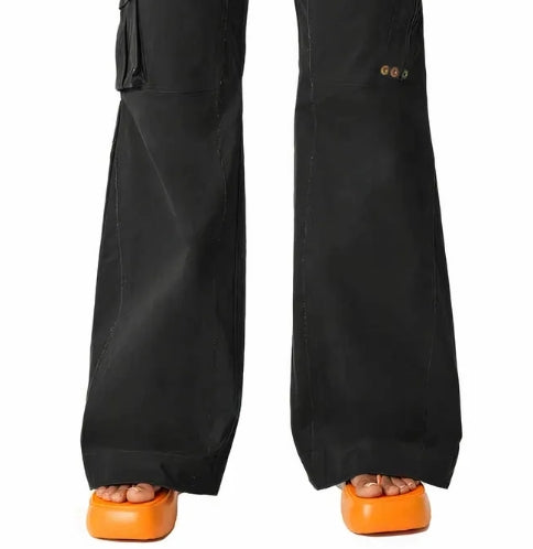 Button Detail Drawstring Low Rise Flare Pants