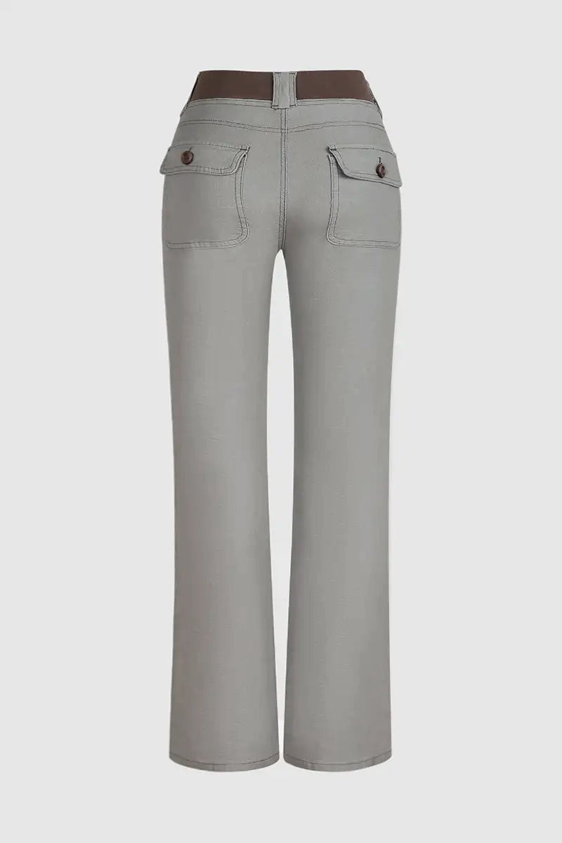 Button Detail Drawstring Low Rise Flare Pants