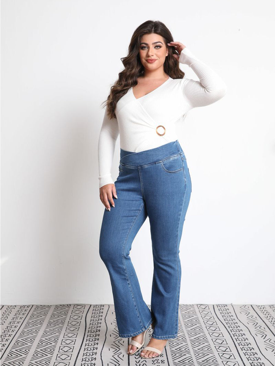 High-waisted, Hip-lifting, Slimming Double-pocket Flared Jeans