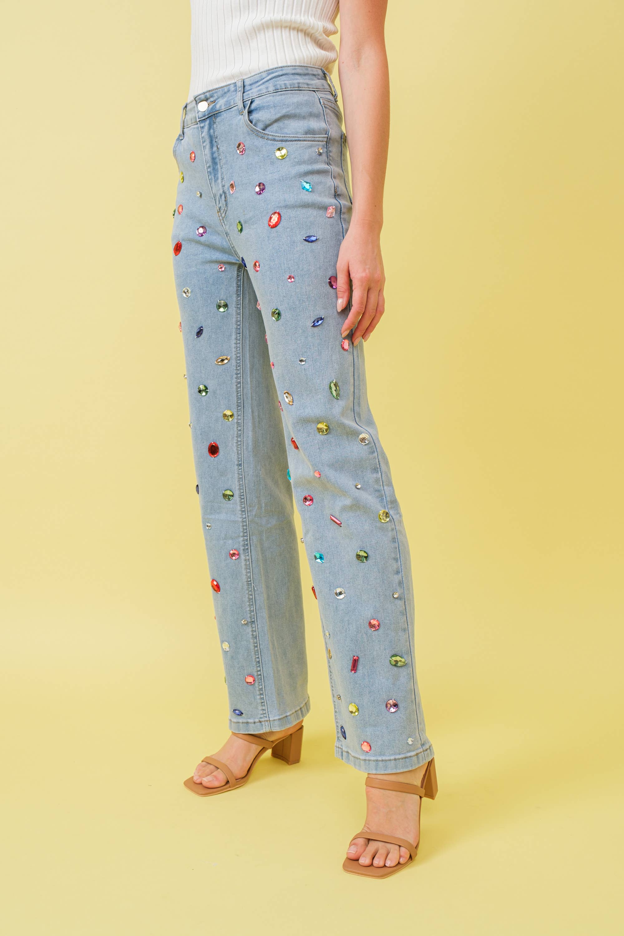 Rainbow Jewel Embellished Denim Jeans