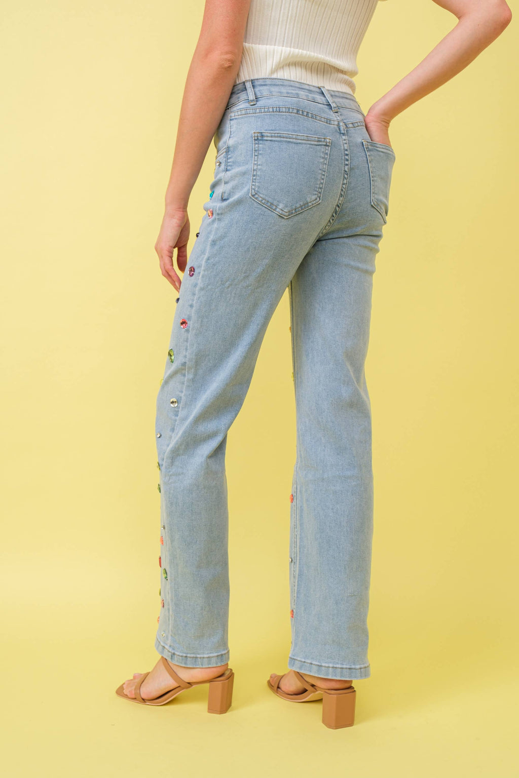 Rainbow Jewel Embellished Denim Jeans