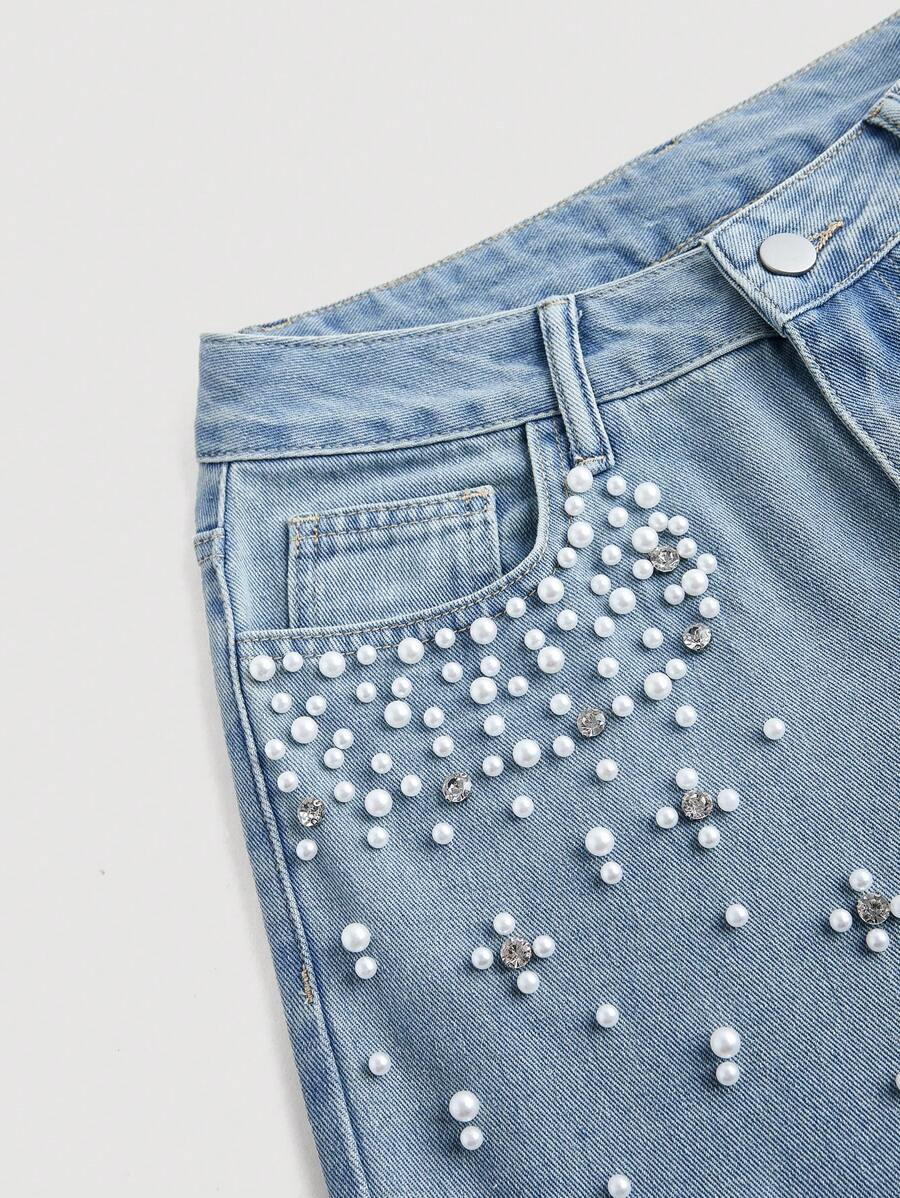 Women's Jeans With Faux Pearl