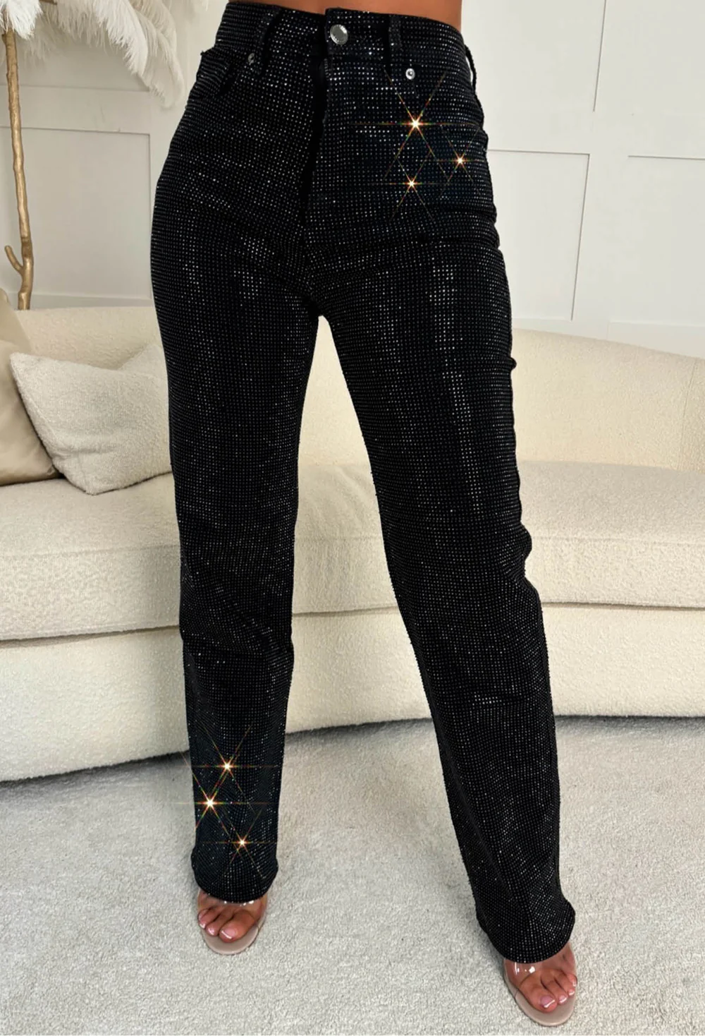 Ultimate Sparkle Pink Straight Leg Stretch Diamante Jeans And Top