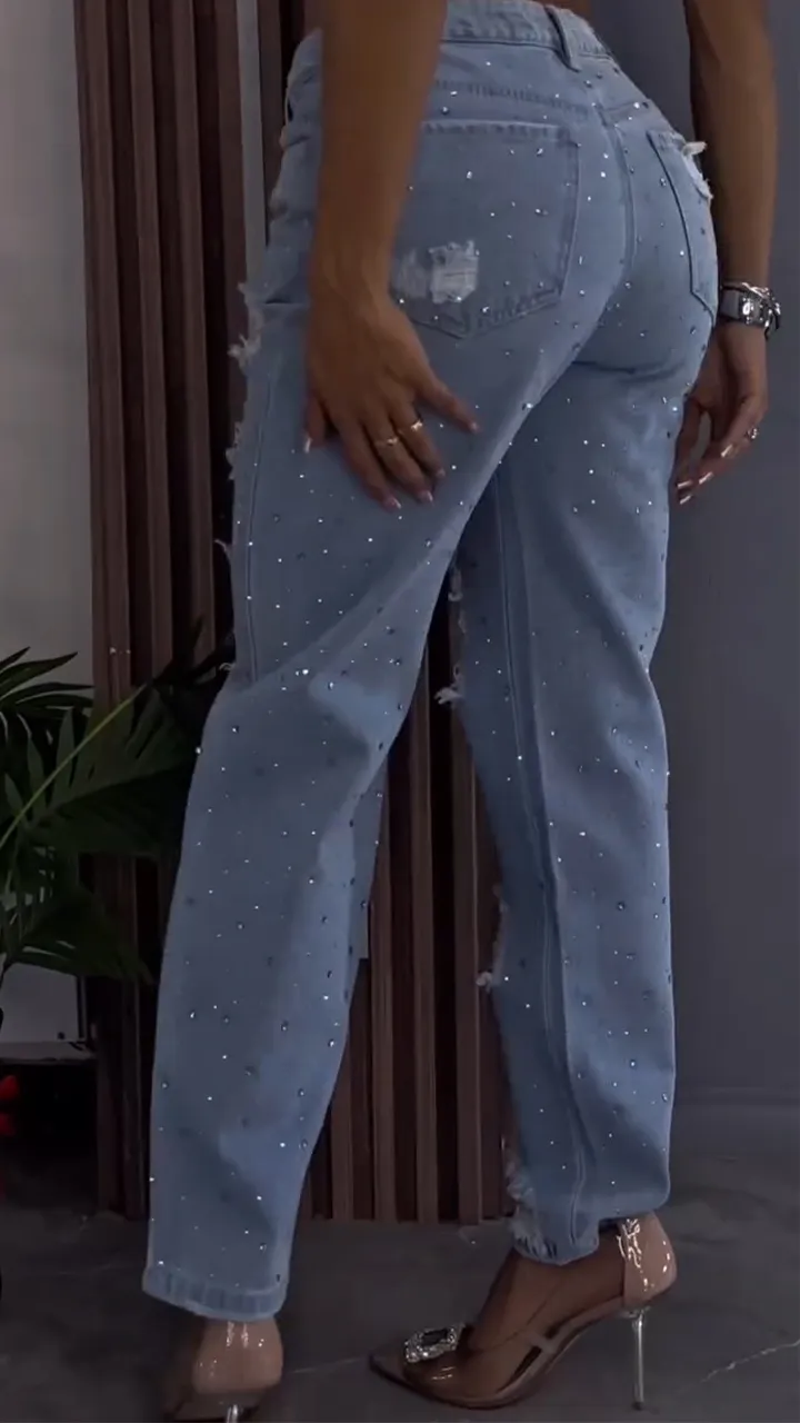 Hot Diamond Scratch Mark Hollow Skinny Jeans