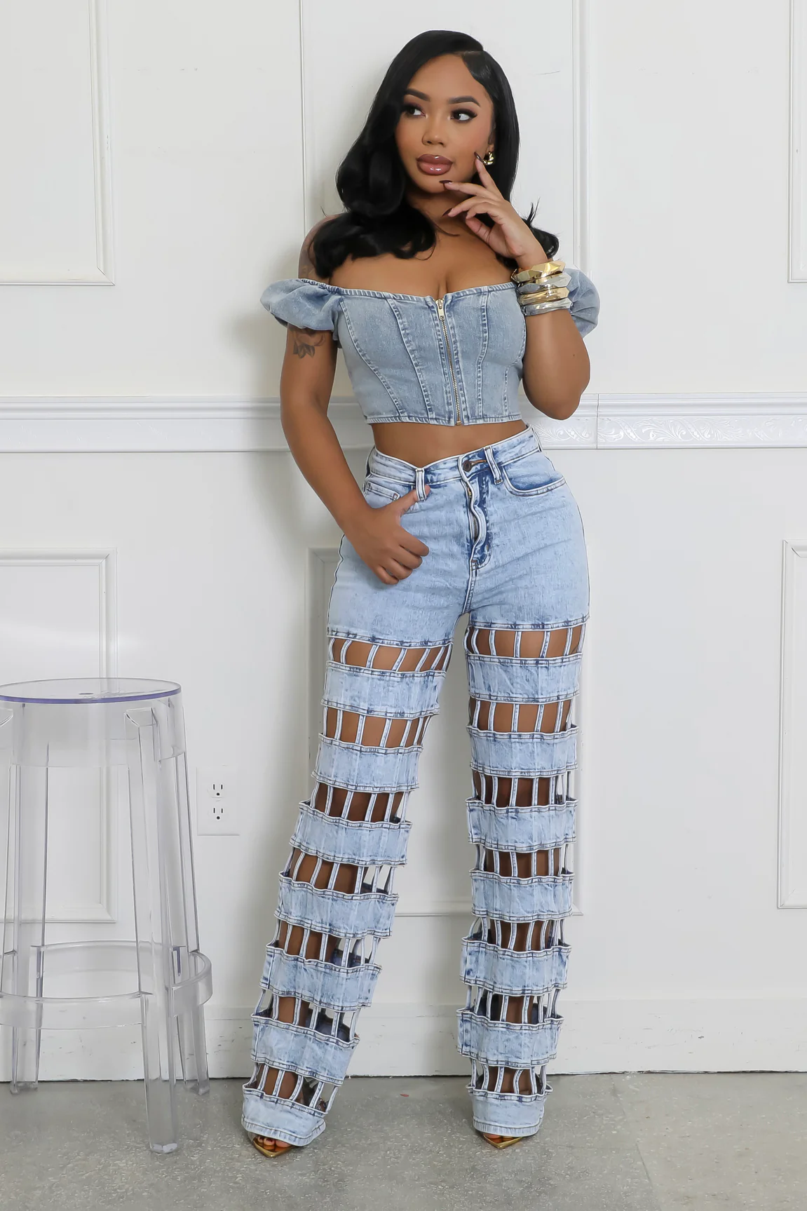Sexy Cut Out Straight Leg Jeans