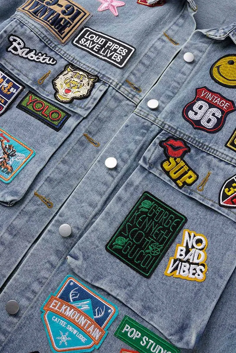 Womens Yellow Street Patchwork Turndown Collar Long Sleeve Denim Jacket