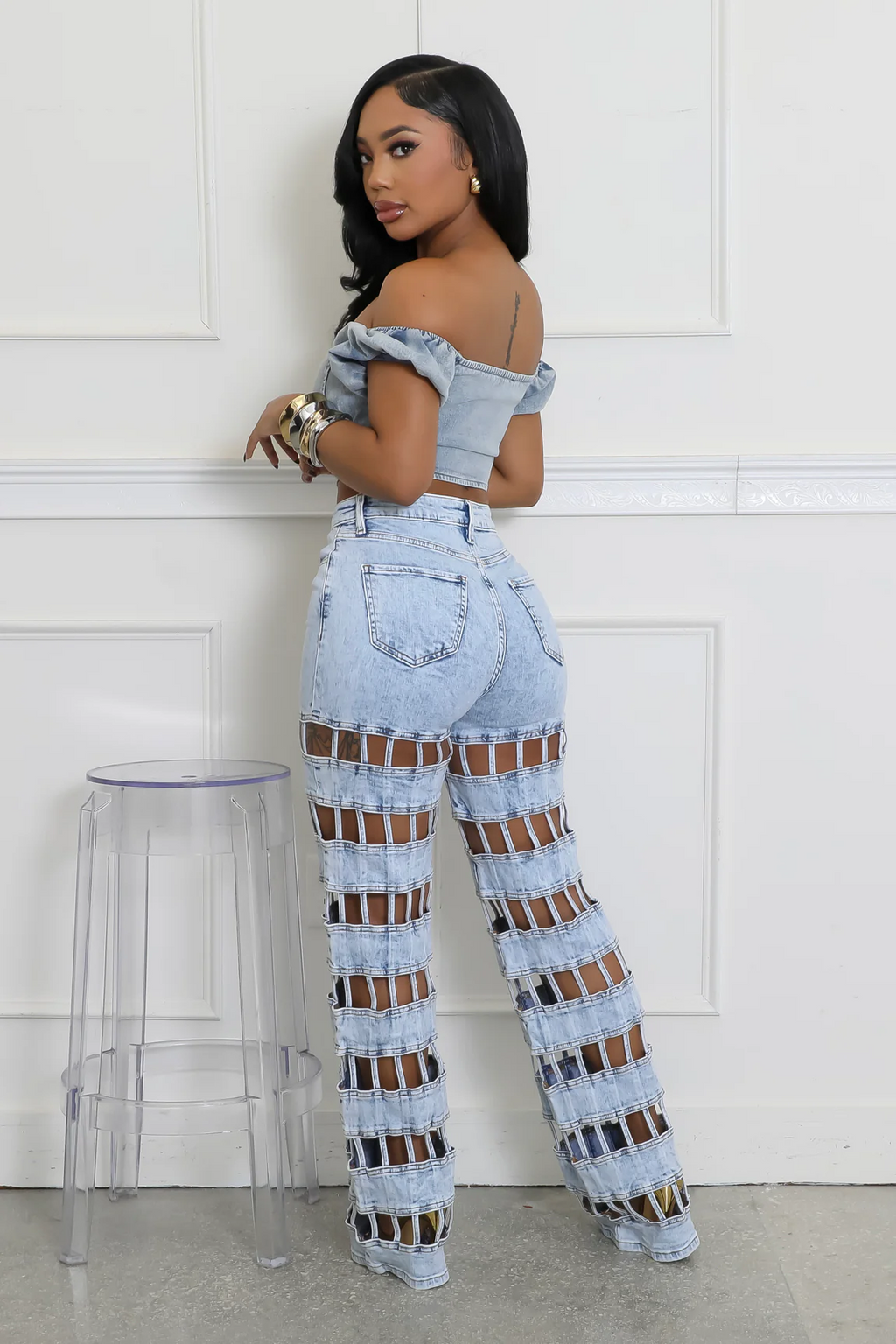 Sexy Cut Out Straight Leg Jeans