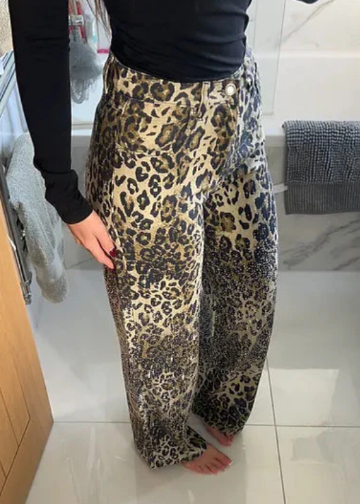 Leopard Diamanté Flared Jeans