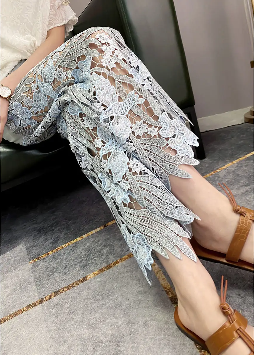 Women Wide Leg Sheer Mesh Star Print Splice Denim