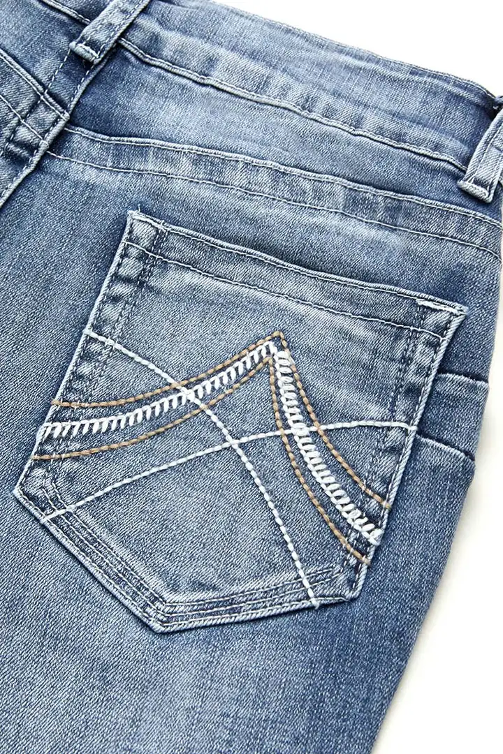 Stitch Detail Dual Button Mid Waist Straight Leg Jeans