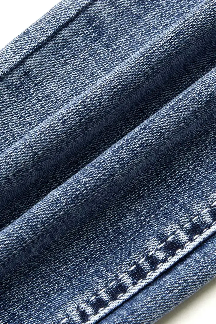 Stitch Detail Dual Button Mid Waist Straight Leg Jeans