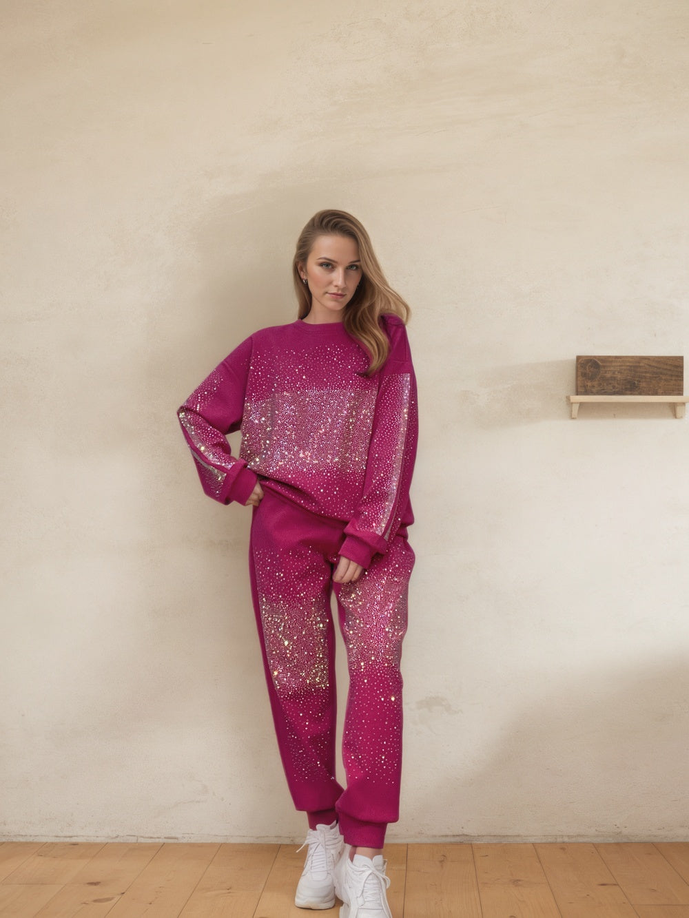 Rhinestone Accented 2-Piece Tracksuit Womens Set