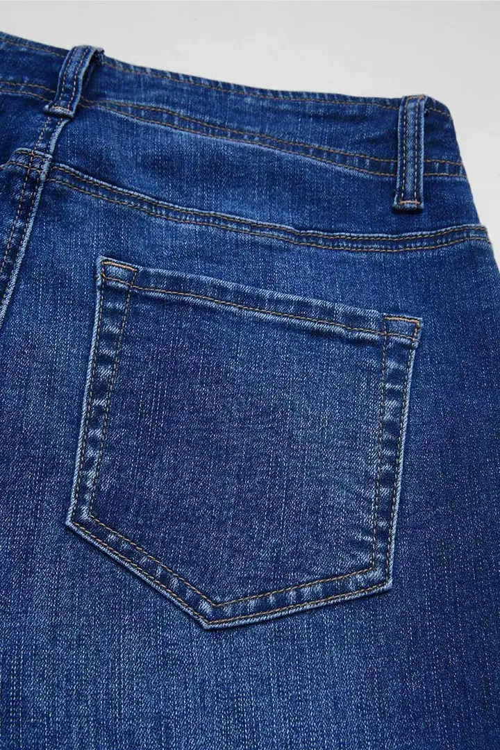 Button Fly Raw Hem Stitch Detail High Waist Bootcut Jeans
