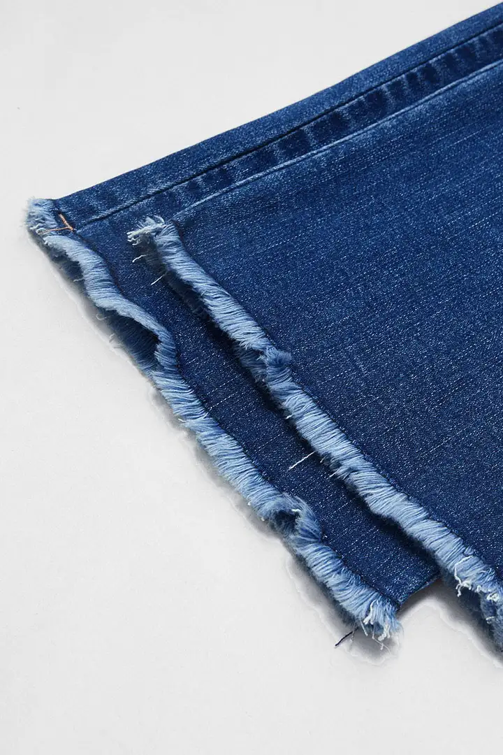 Button Fly Raw Hem Stitch Detail High Waist Bootcut Jeans