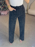 High Waisted Diamanté Straight Leg Jeans