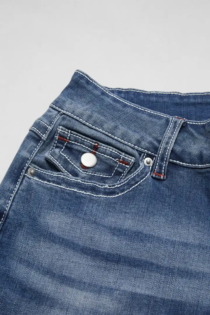 Washed Flap Pocket Low Rise Straight Leg Jeans