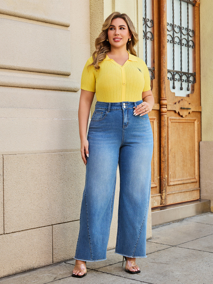 Medium Wash Raw Hem Straight-Leg Jeans