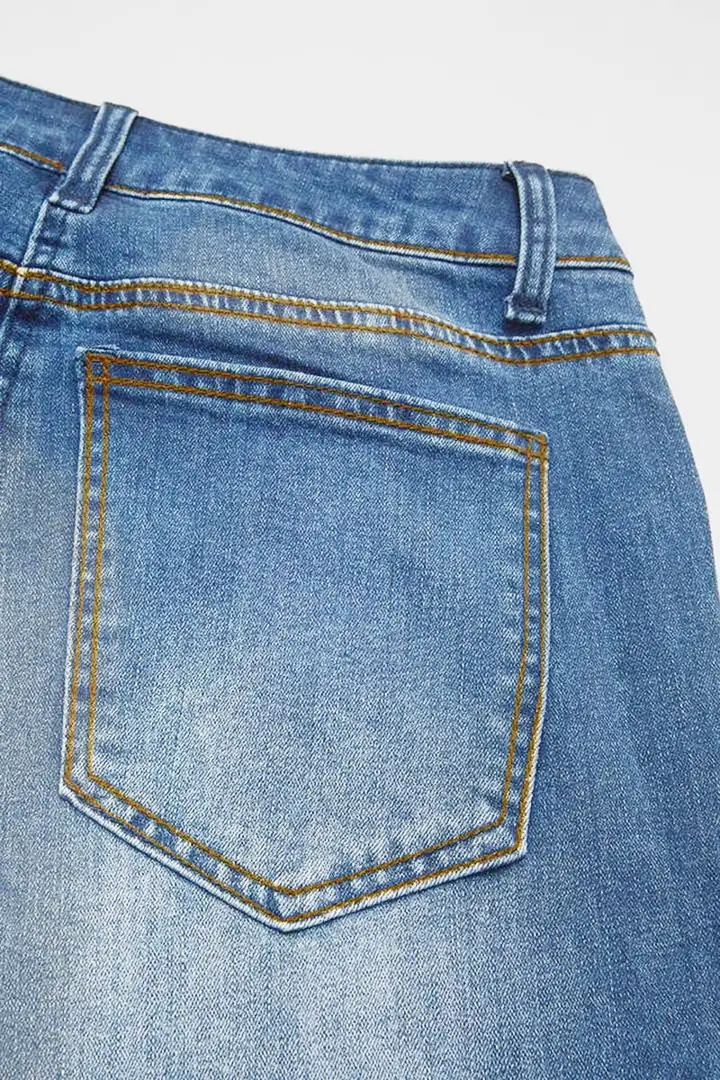 Wash Raw Roll Hem High Rise Straight Leg Jeans