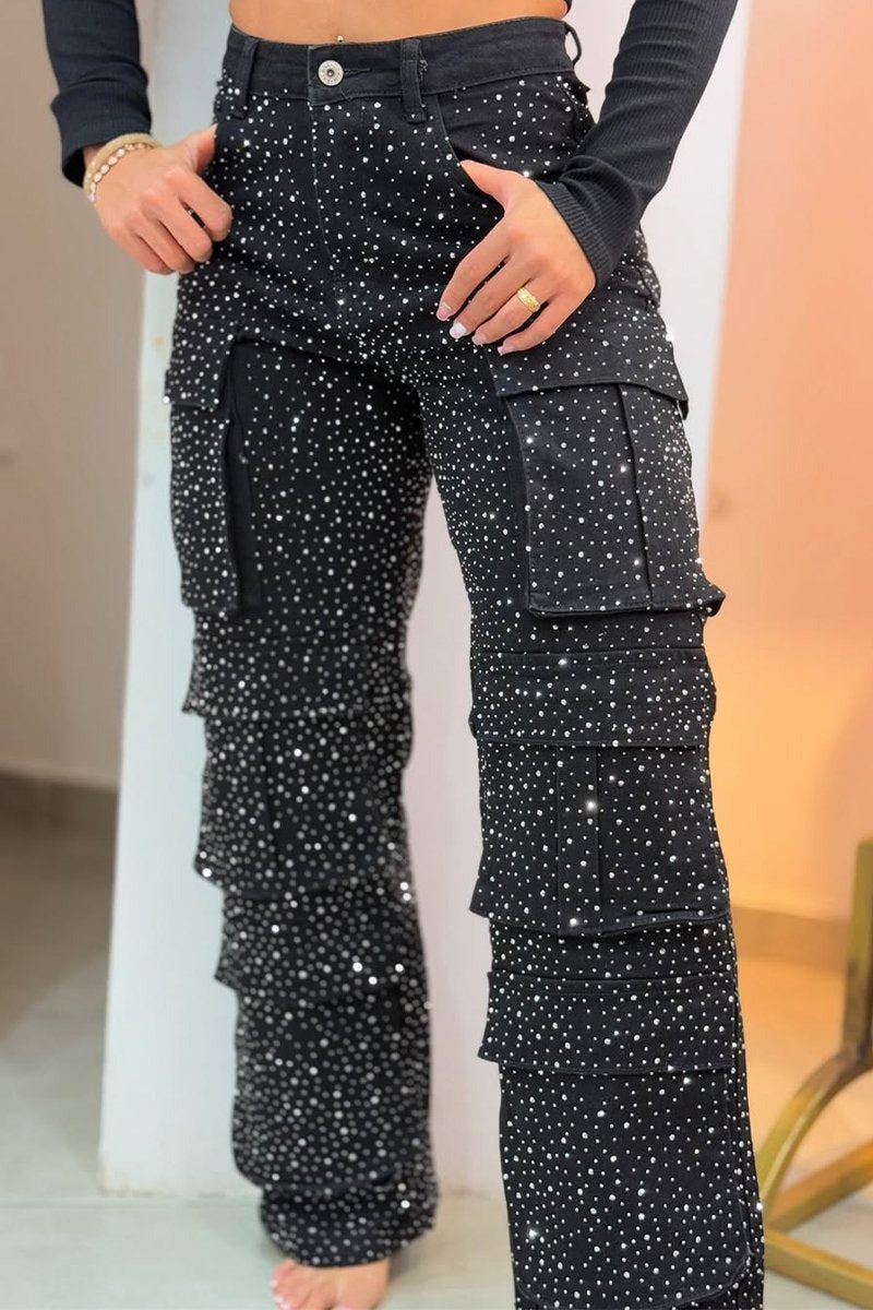 High Waisted Diamanté Rhinestone Jeans