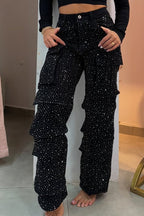High Waisted Diamanté Rhinestone Jeans